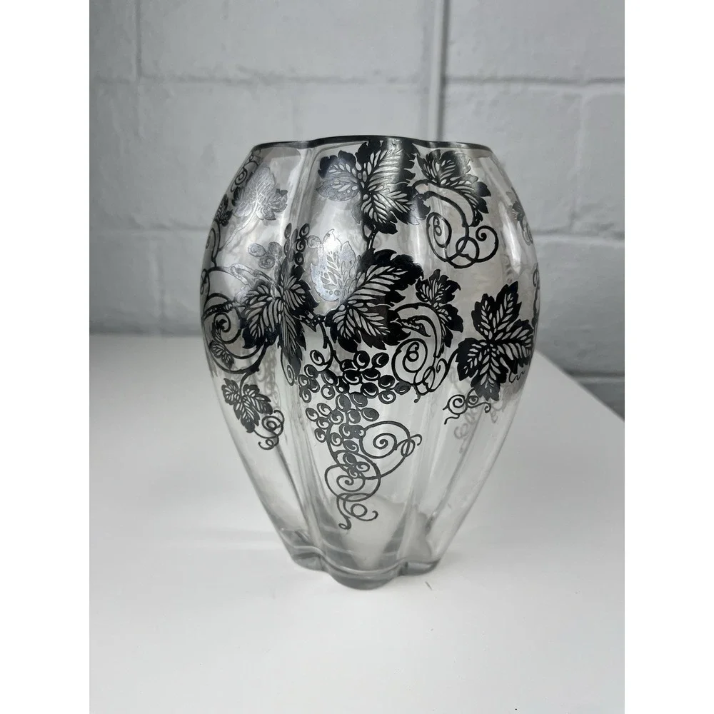 Sterling Overlay Vase Silver‎ City Grape Grapevine 1930s VTG Fostoria Sakier